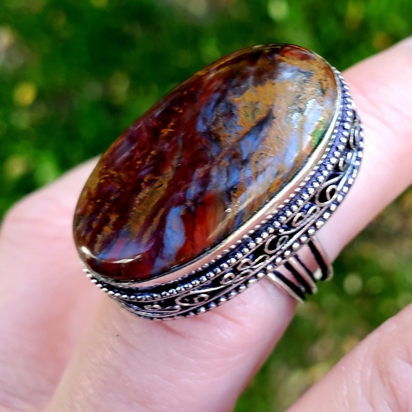 New Oversized Seam Agate 925 Silver Statement Ring. - Picture 9 of 16